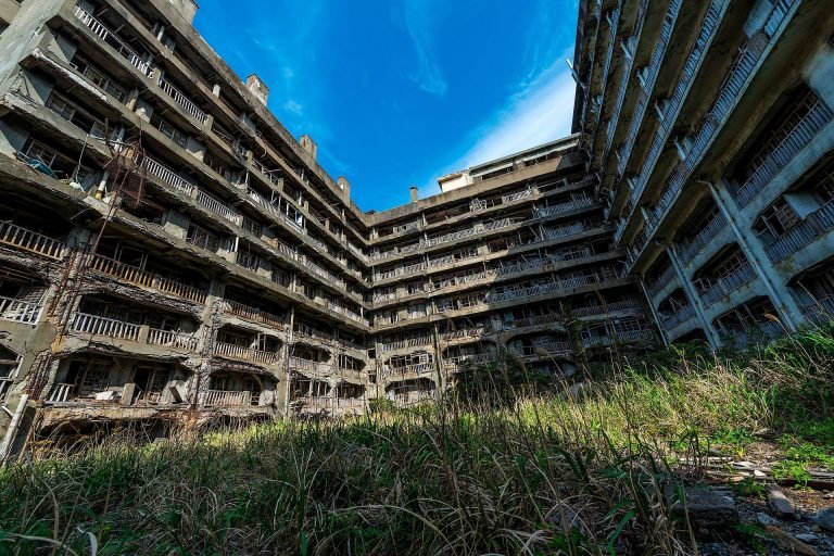 Abandoned buildings on Hashima Island
