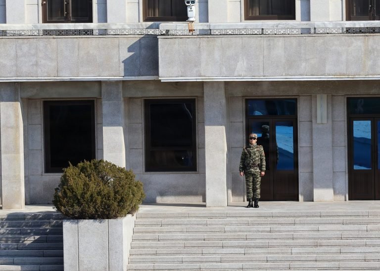 North Korean Soldier Stands Guard in DMZ